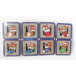Pimpernel Christmas Stocking Teddy Bear Vintage Coasters 8 NOS